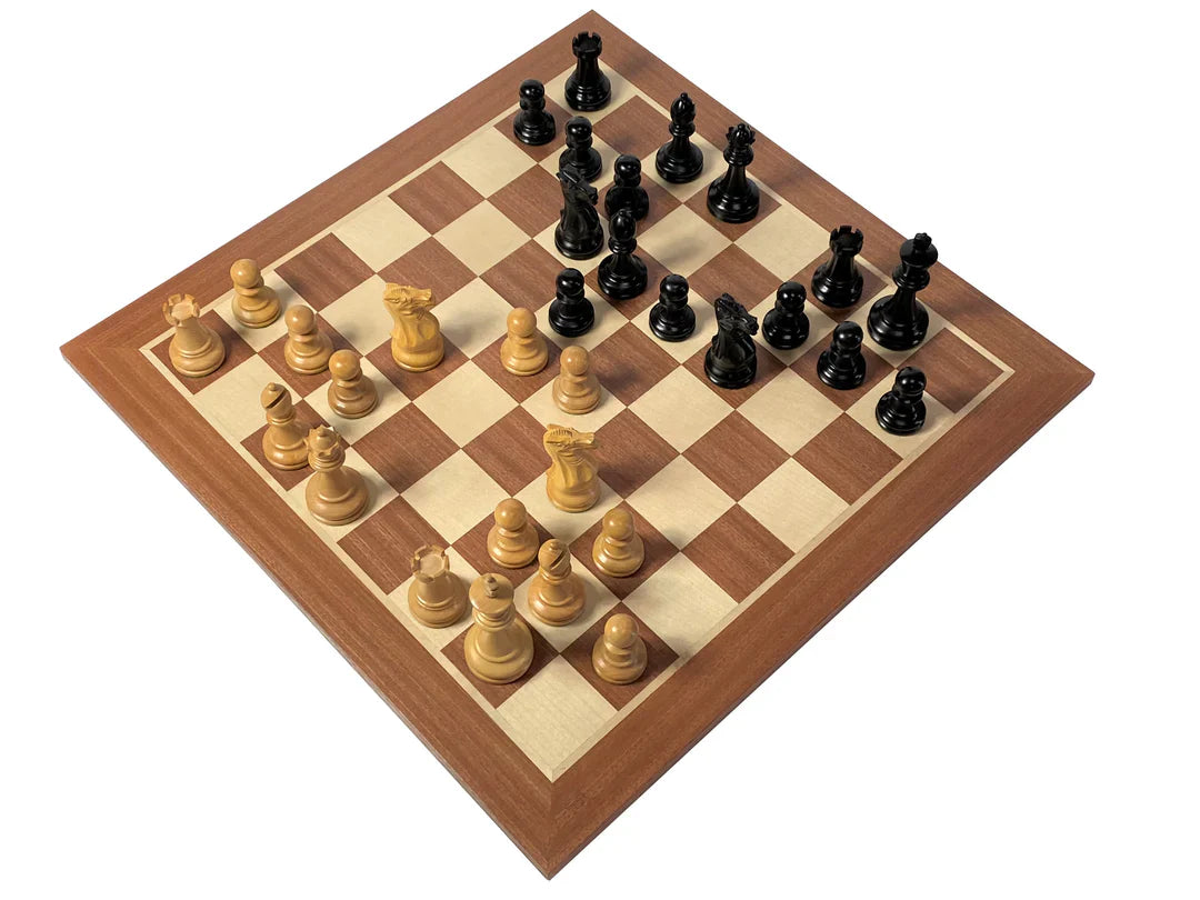 3.5" Stallion Ebonised Chessmen, 19" Mahogany Chess Board & Mahogany Box -  CHESSMAZE STORE UK